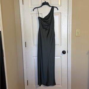 BHLDN One-Shoulder Dark Olive Green Gown